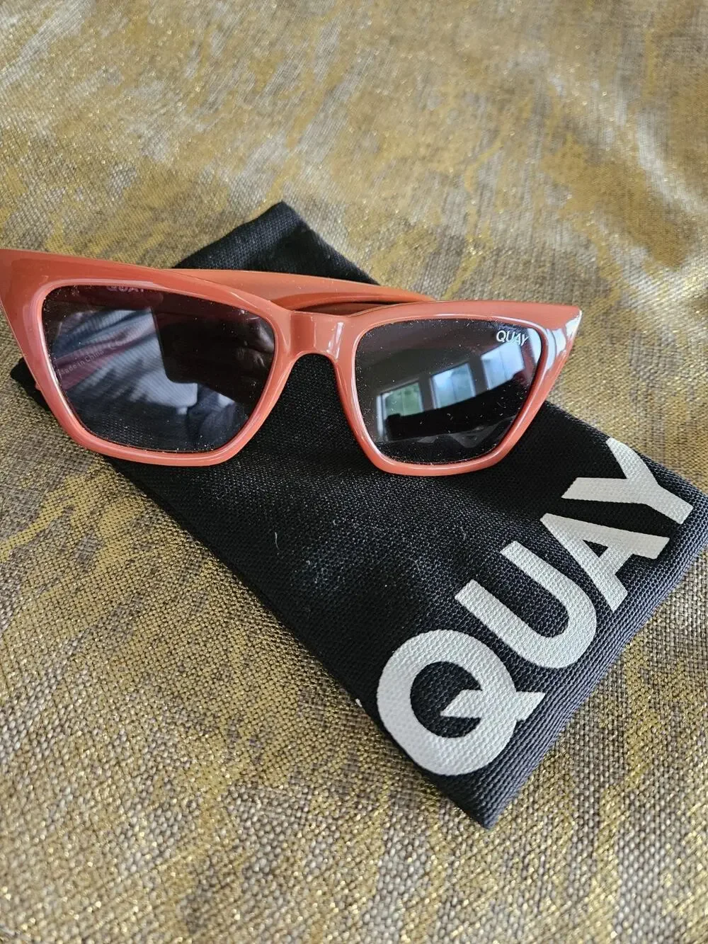 QUAY Women's Call The Shots Burnt Orange Gray Sunglasses Cat Eye Polarized Smoke